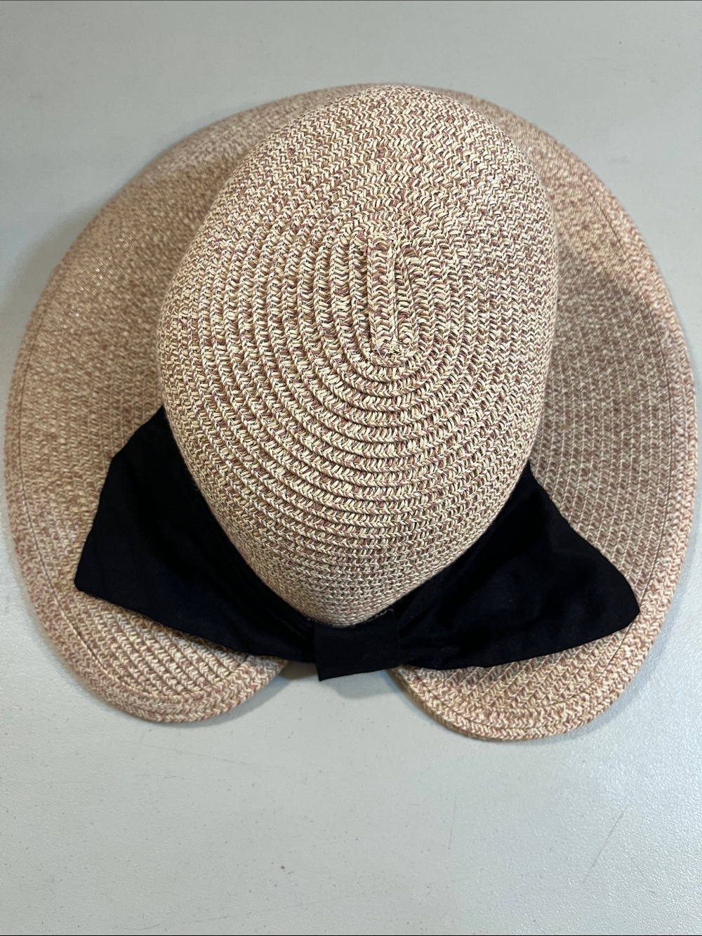 Women's Natural Straw Sun Hat with Black Bow Accent